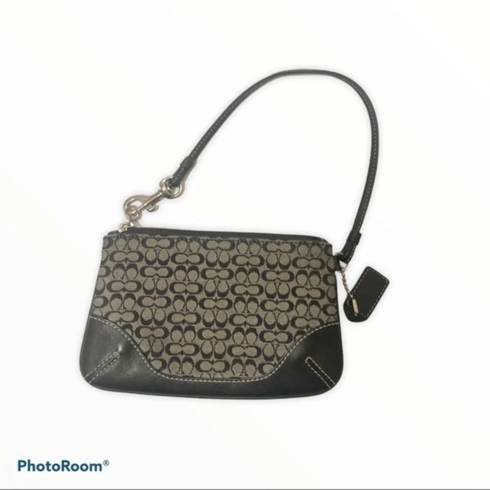 Coach signature black gray wristlet